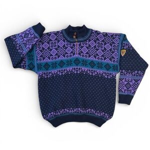 Dale of Norway Blue and Purple 1/4 Zip-Up Wind Stopper Sweater Men’s Large